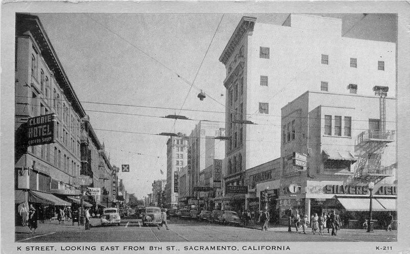 Autos K Street 8th Sacramento California Clear View 1930s Postcard Wayne 9734