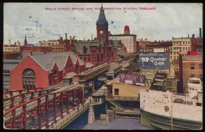 Wells Street Bridge and Northwestern Station, Chicago, IL. VO Hammon Co. 1909