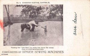 KANGAROO HUNTING AUSTRALIA HORSES SINGER SEWING MACHINES AD POSTCARD (c.1905) !!