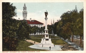 Vintage Postcard Soldiers' Monument and Common Worcester Massachusetts MA