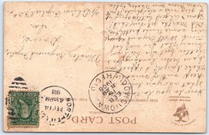 1908 Embossed Valentine Day Cute Cherub Lilac Mail Mailbox Postal Postcard A184