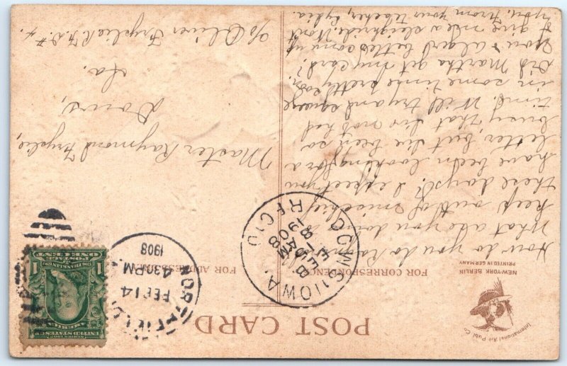 1908 Embossed Valentine Day Cute Cherub Lilac Mail Mailbox Postal Postcard A184