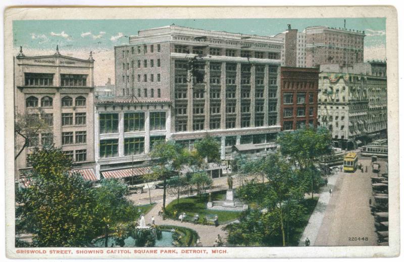 Detroit to Battle Creek, Michigan used 1915 Postcard, Griswold Street