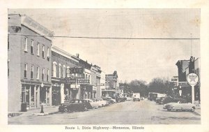 Momence Illinois Route !, Dixie Hwy Through Town Texaco Station Vintage PC U3577