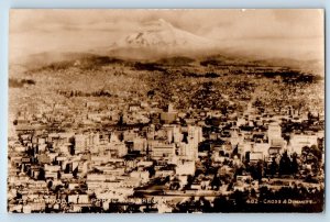 Portland Oregon OR Postcard RPPC Photo Mt. Hood Aerial View Cross & Dimmit 1944