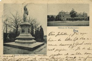 belgium, HOEI HUY, Château de Neufmonstier, Statue l'Ermite (1899) Postcard