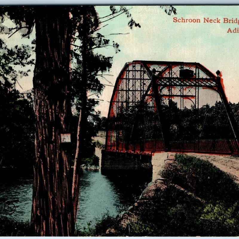 c1910s Pottersville, Adirondacks, NY Schroon Neck Bridge Postcard Leighton A72