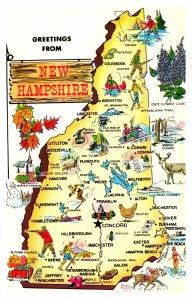 Postcard NH Map - Greetings pictoral Map of  New Hampshire