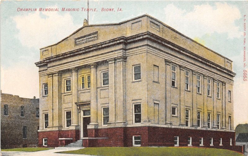 J69/ Boone Iowa Postcard c1910 Champlin Memorial Masonic Temple  110