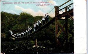 LA SALLE COUNTY, IL Illinois  Group of PEOPLE SUSPENSION BRIDGE c1910s  Postcard