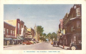 Three Rivers Quebec Canada Rue St Maurice, Signs, Old Cars White Border Postcard