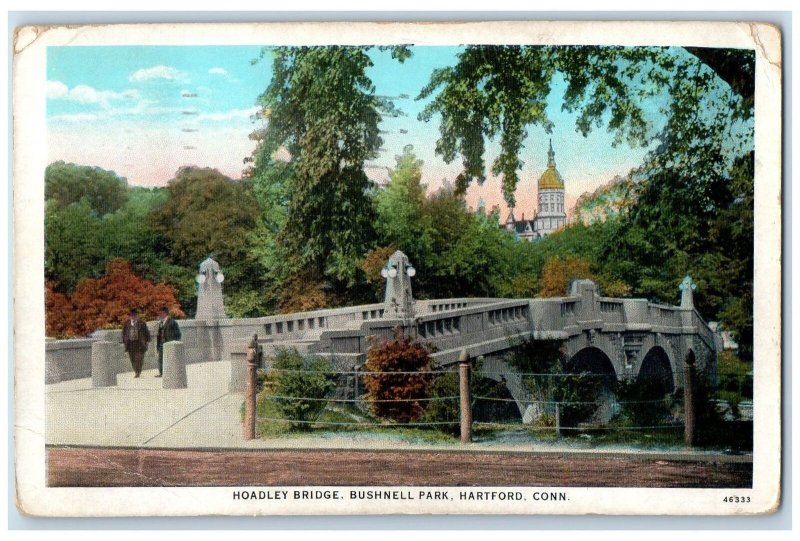 1937 View Of Hoadley Bridge Bushnell Park Hartford Connecticut CT Postcard