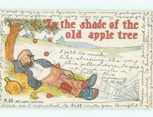 Pre-Linen Comic APPLES FALLING ON DRUNK MAN AB9024