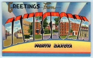 Large Letter Linen JAMESTOWN, NORTH DAKOTA  ND ca 1940s Tichnor Postcard