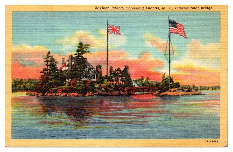 Vintage Zavikon Island, Landscape, Thousand Islands, NY Postcard