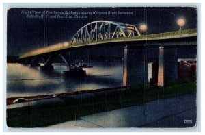 Night View Of Peace Bridge Niagara River Buffalo Fort Erie Ontario Postcard