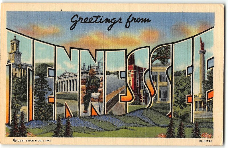 TENNESSEE  Large Letter Linen Postcard  - Curt Teich, 1939