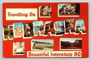 Vintage Nebraska Large Letter Postcard I-80 Buffalo Bill Native American Chrome