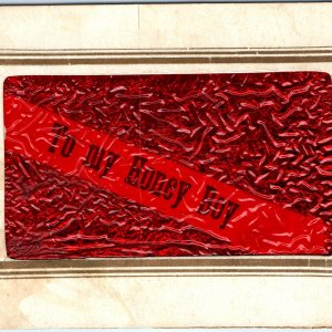 c1900s Rock Island To My Honey Boy Postcard Red Plastic / Celluloid Insert A80