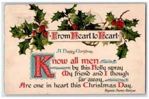 1906 Christmas Qoutes Holly Berries Amsterdam NY Posted Antique Postcard