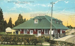 Mt Vernon VA Inn and Railway Station Train Depot Linen Postcard
