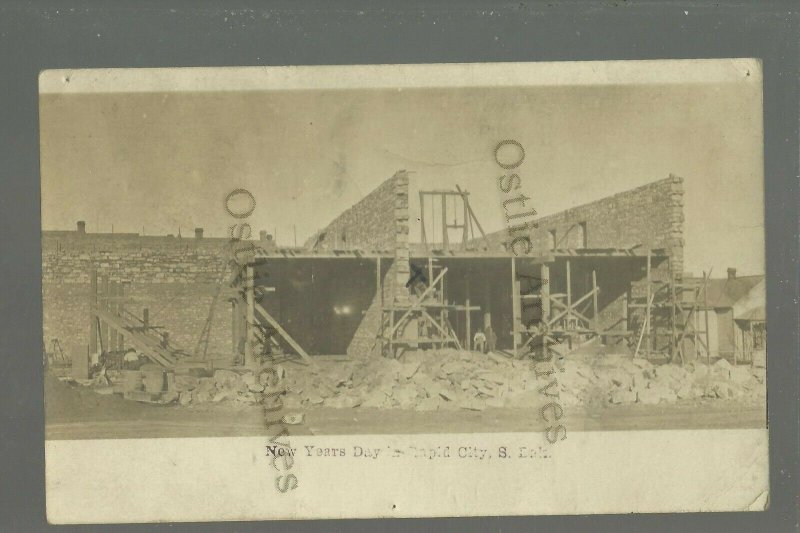 Rapid City SOUTH DAKOTA RPPC 1908 BUILDING CONSTRUCTION Working NEW YEARS DAY  