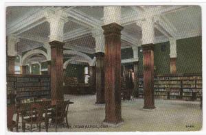 Library Interior Cedar Rapids Iowa 1910c postcard