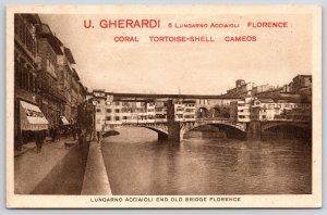 Lungarno Acciaioli End Closed-Spandrel Old Bridge Florence Italy Postcard