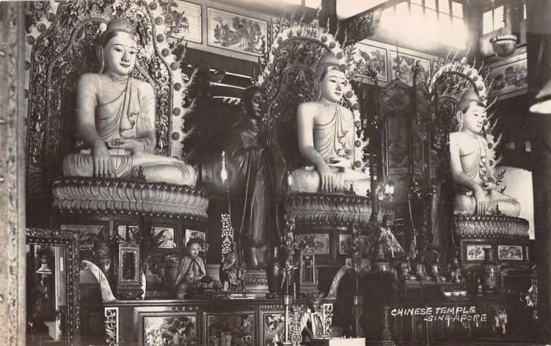 Singapore Chinese Temple Interior Real Photo Antique Postcard J65421