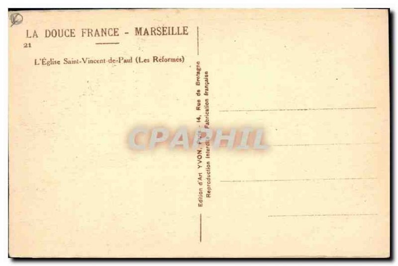 Old Postcard Marseille La Douce France The Church of Saint Vincent de Paul (T...