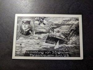 Mint Germany Ship Military Postcard Destruction of 3 English Armored Cruisers