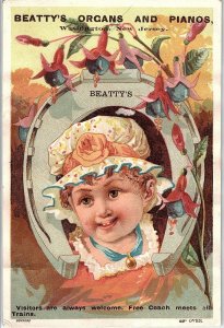 Engraved Beatty's Organs & Pianos Beethoven Organ Girl Victorian Trade Card &B