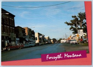 Forsyth Montana Postcard Main Street Road Classic Cars Buildings c1960 Unposted