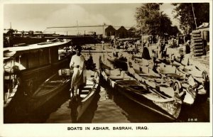 iraq, BASRA BASRAH ‏البصرة‎‎ , Ashar Creek, Boats (1956) RPPC Postcard