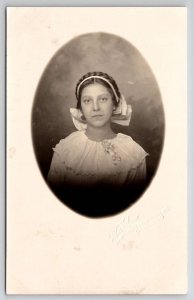 RPPC Young Lady Annabelle Bock Braided Hair Portrait Chicago IL Postcard P29