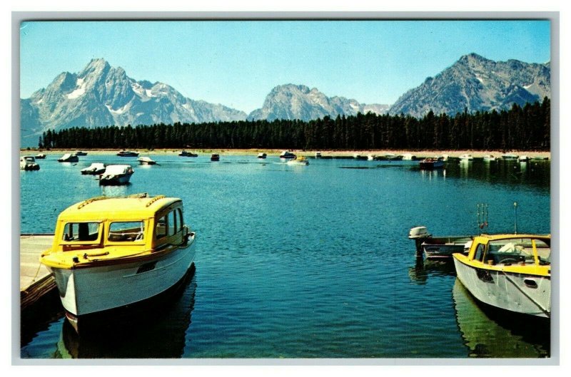 Vintage 1950's Postcard Speedboats Colter Bay Grand Teton National Park Wyoming