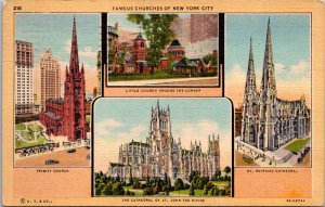 New York City NY Churches Trinity St Patrick's St John Divine Postcard