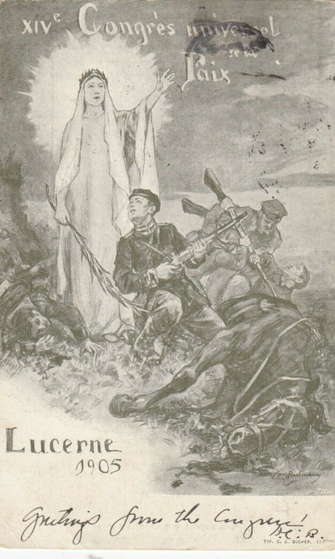 LUCERNE, SWITZERLAND, PU-1905; solders see a woman on battlefield