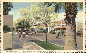 Palm Springs California CA Bicycle Street Scene Linen Vintage Postcard