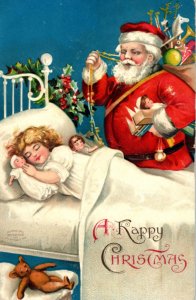Christmas Santa Claus Toys Teddy Bear Sleeping Girll Dolls Postcard
