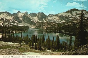 Vintage Postcard Panorama View Looking West Sawtooth Mountains Idaho 