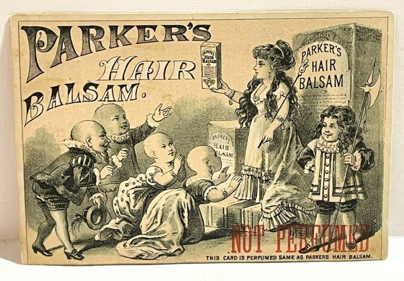 Parker's Hair Balsam Bald Beg Queen Victoria Trade Card Quack Medicine Hiscox Co