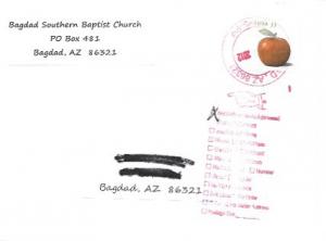 US #4730  Red Delicious Apple.  Invitation to attend Church - Bagdad