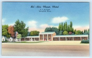 SPRINGFIELD, Illinois IL ~ Roadside BEL-AIRE MANOR MOTEL c1940s Linen  Postcard
