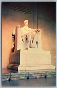 Postcard Washington DC c1960s Lincoln Statue Sitting in Flag Drapped Chair