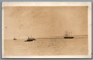 Postcard RPPC c1910s Washington Area Puget Sound Tug Boat/Barge Fishing Schooner