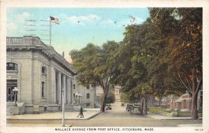 Fitchburg Massachusetts~Wallace Avenue @ US Post Office~Cars under Trees~1935 Pc