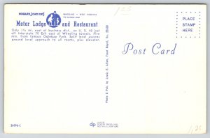 Roadside~Wheeling WV~Howard Johnson Motor Lodge~Restaurant~Sign~1950s Postcard