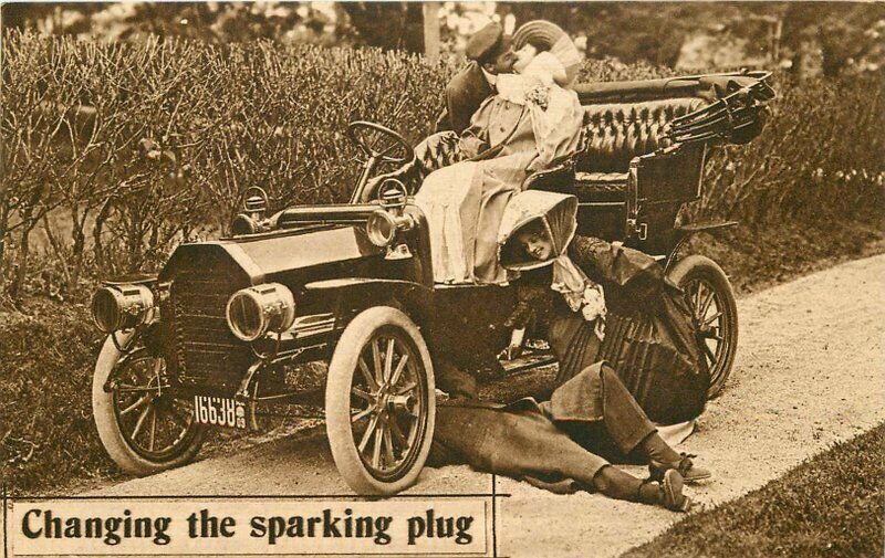 Auto Spark Plug Romantic Couple Comic Humor C-1910 Postcard 6158