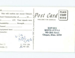 Pre-1980 RADIO CARD - CB HAM OR QSL Cloquet - Near Duluth Minnesota MN AH1327